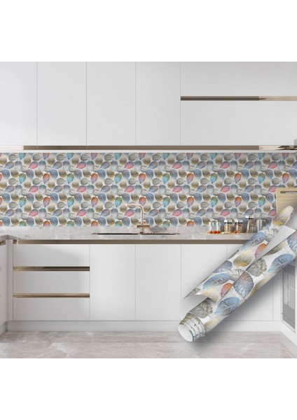 Renkli Yaprak Desenli Yapışkanlı Folyo, Mutfak, Tezgah, Masa, Dolap Kaplama Folyosu, Isıya Dayanıklı, Su Geçirmez, Yapışkan Folyolar, Sticker, Büyük Ebatlı fırsatları