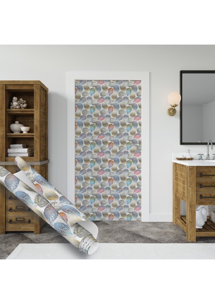 Renkli Yaprak Desenli Yapışkanlı Folyo, Mutfak, Tezgah, Masa, Dolap Kaplama Folyosu, Isıya Dayanıklı, Su Geçirmez, Yapışkan Folyolar, Sticker, Büyük Ebatlı indirimleri