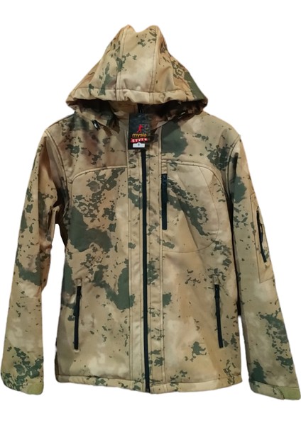 Jandarma Kamuflaj Desen Softshell Kapşonlu Mont - Xxl