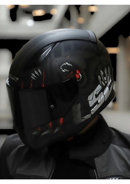 Rapıd 2 Clawn Mat Siyah-Kırmızı Kask (Siyah+Şeffaf Cam )