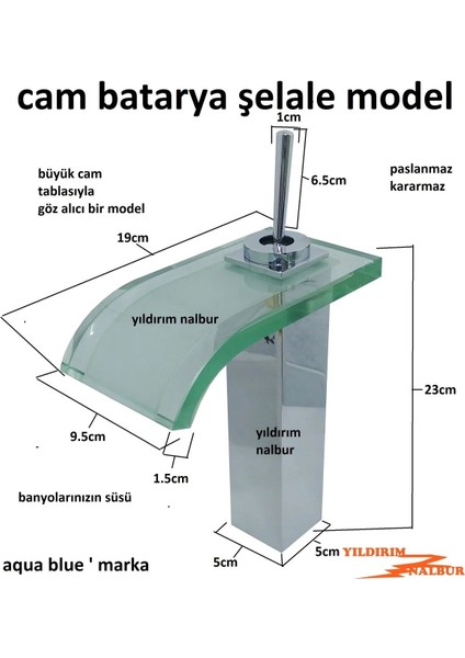 Cam Batarya Yüksek Geniş Cam Şelale Tipi Lavabo Için Lavabo Bataryası Aç Kapa