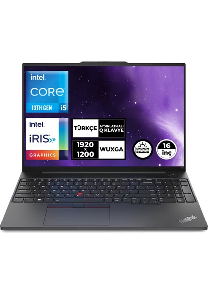 Thinkpad E16 Gen 1 I5-1335U 8gb 512GB SSD 16" Wuxga Windows 11 Pro Taşınabilir Bilgisayar 21JN00BCTX016