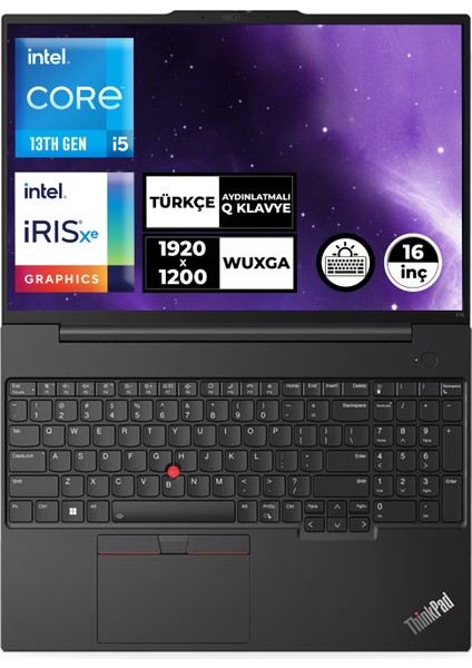 Thinkpad E16 Gen 1 I5-1335U 8gb 512GB SSD 16" Wuxga Windows 11 Pro Taşınabilir Bilgisayar 21JN00BCTX016