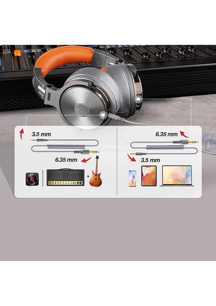 Dj'ler ve Müzik Yapımcıları Için 3.5mm ve 6.35MM Çift Aux Girişli Space Gray Profesyonel Dj Kulaklık