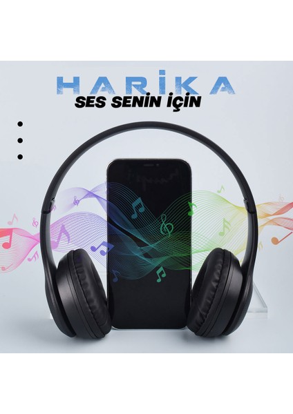 Kafa Kulak Üstü Kablosuz Bluetooth Kulaklık Yüksek Bass ve Kristal Netliğinde Güçlü Ses Kalitesi