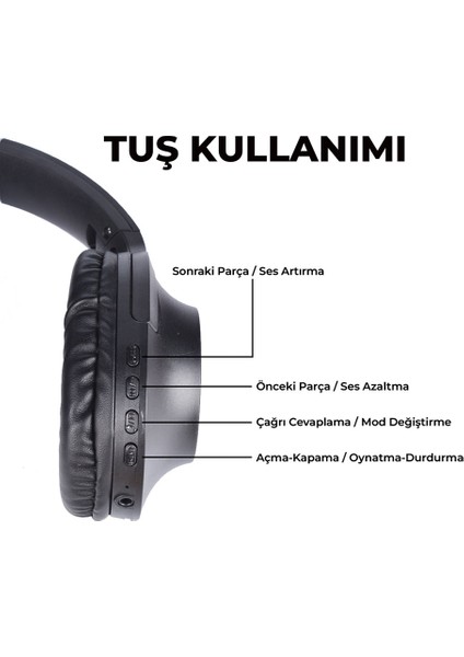 Yüksek Bass ve Güçlü Ses Kalitesi Hızlı Type-C Şarj Aux 3.5mm Kafa Kulak Üstü Bluetooth Kulaklık