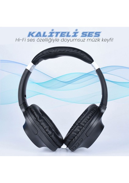 Kafa Üstü Kulak Üstü Kablosuz Bluetooth Kulaklık Yüksek Bass Güçlü Kristal Netliğinde Ses Kaliteli