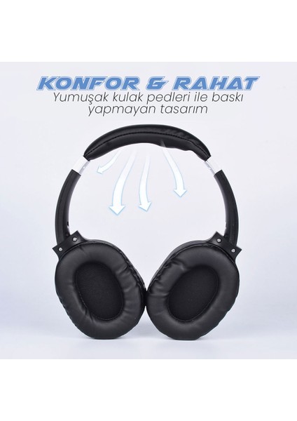 Kafa Üstü Kulak Üstü Kablosuz Bluetooth Kulaklık Yüksek Bass Güçlü Kristal Netliğinde Ses Kaliteli