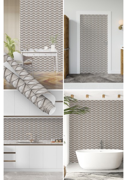 Açık Kahverengi Fayans Görünümlü Yapışkanlı Folyo, Mutfak, Tezgah, Masa, Dolap Kaplama Folyosu, Isıya Dayanıklı, Su Geçirmez, Yapışkan Folyolar, Sticker, Büyük Ebatlı, Dekoros