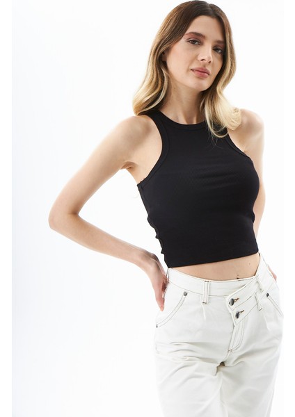 Halter Yaka Kolsuz Bluz Siyah