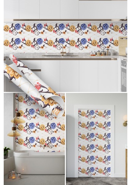 Sarı Mor Çiçek Desenli Desenli Yapışkanlı Folyo, Mutfak, Tezgah, Masa, Dolap Kaplama Folyosu, Isıya Dayanıklı, Su Geçirmez, Yapışkan Folyolar, Sticker, Büyük Ebatlı, Dekoros
