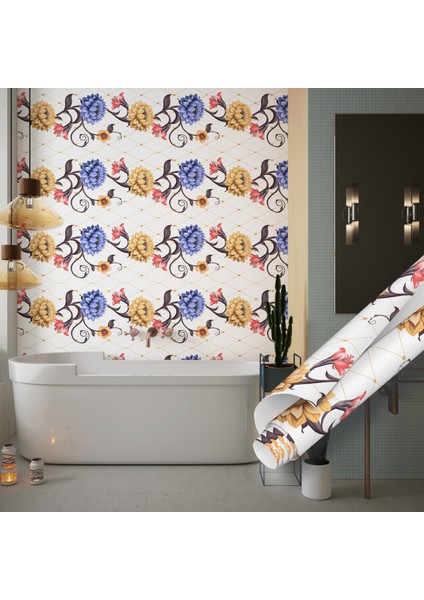 Sarı Mor Çiçek Desenli Desenli Yapışkanlı Folyo, Mutfak, Tezgah, Masa, Dolap Kaplama Folyosu, Isıya Dayanıklı, Su Geçirmez, Yapışkan Folyolar, Sticker, Büyük Ebatlı, Dekoros fırsatları