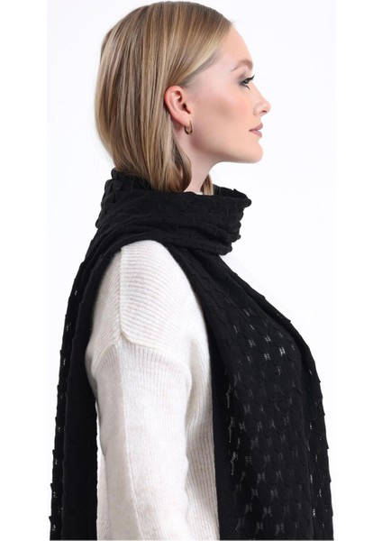 Knitwear Ajur Desenli Atkı, Kışlık Yumuşak Dokulu Kaşkol, Triko Örme Atkı - Siyah
