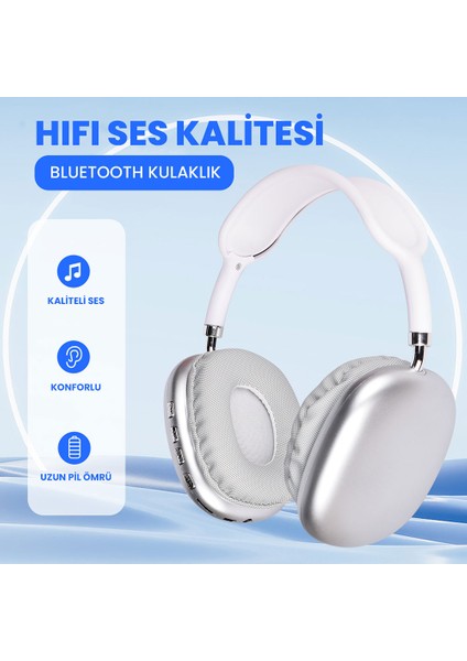 Kafa Kulak Üstü Kablosuz Bluetooth Kulaklık Yüksek Bass ve Güçlü Hi-Fi Ses Kalitesi (Siyah)