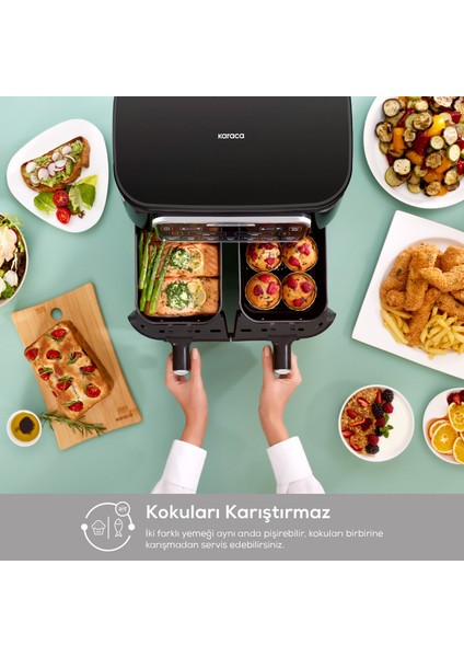 Air Pro Cook Duo Köz Xxxl 4+4 Litre Airfryer Space Gray 8 Kişilik