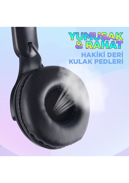 Teknoloji ve Moda, Yüksek Bass, Rgb LED Işıklı Kedi Kulağı Tasarım Kablosuz Bluetooth Kulaklık Beyaz