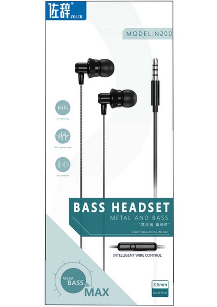 Doğal Ses Yüksek Kaliteli Hd Stereo Ses Teknolojisi Extra Bass 3.5mm Aux Jack Kablolu Kulaklık Siyah