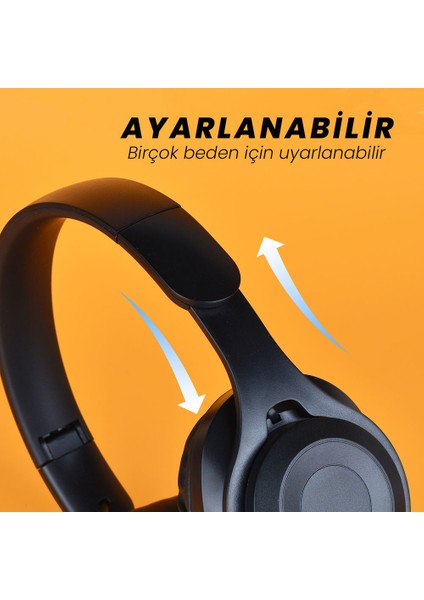 Yüksek Bass ve Kristal Netlikte Ses Kalitesinde Kafa Kulak Üstü Kablosuz Bluetooth Kulaklık (Beyaz)