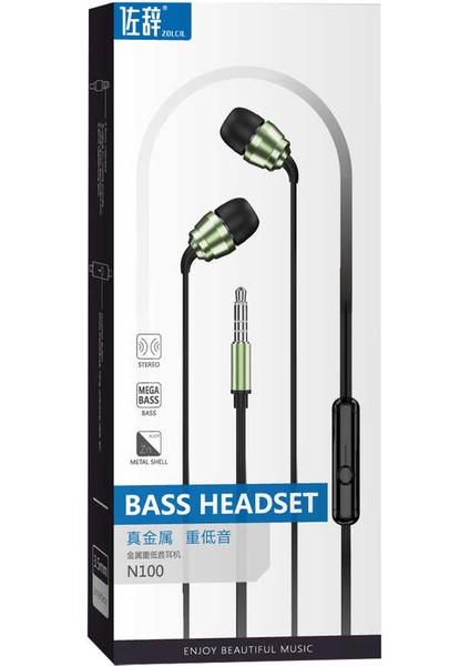 Doğal Ses Yüksek Kaliteli Biyo-Diyafram Extra Bass 3.5mm Aux Girişli Kulak Içi Kulaklık Yeşil