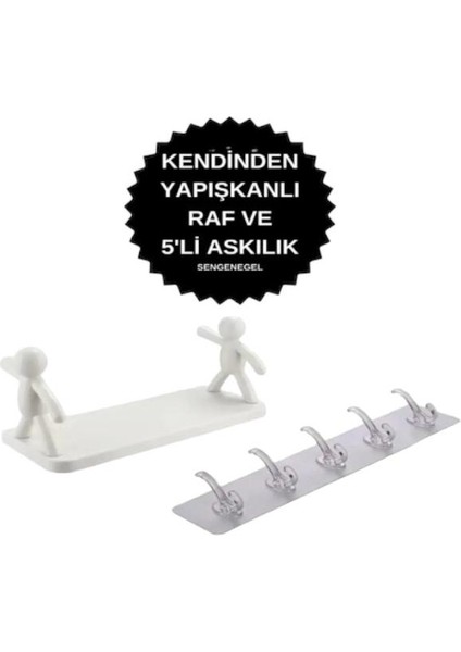 Kendinden Yapışkanlı 5'li Askı ve Banyo Rafı Tarz Baharatlık Rafı Organizer Düzenleyici HY125800