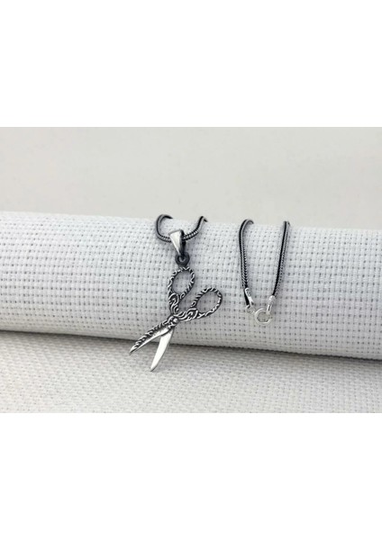 925 Ayar Gümüş Makas Tasarımlı El Işlemeli Erkek Kolye fırsatları