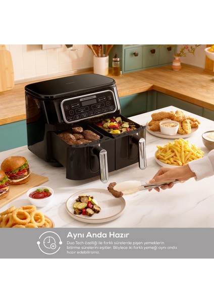 Air Pro Cook Duo Köz Xxxl 4+4 Litre Airfryer Ruby 8 Kişilik