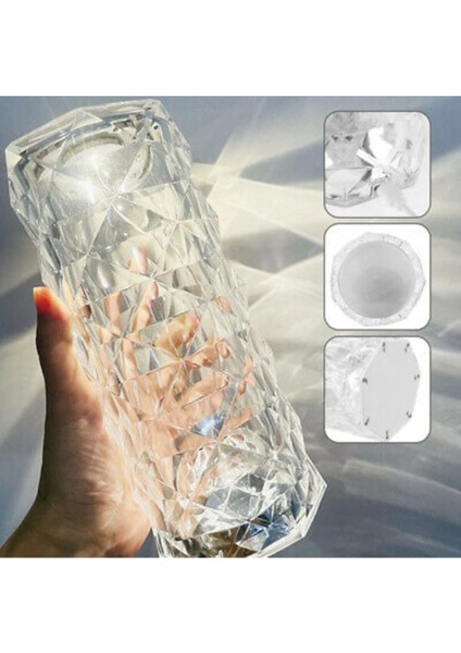 Projeksiyon Masa Lambası Kristal Elmas LED Dokunmatik Sensör USB Şarj Masa Lambası