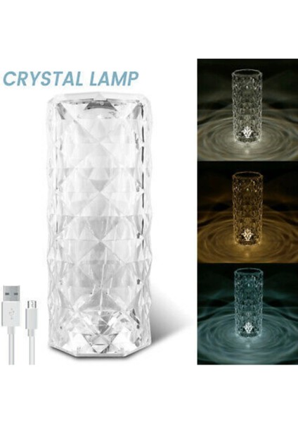 Projeksiyon Masa Lambası Kristal Elmas LED Dokunmatik Sensör USB Şarj Masa Lambası fiyatları