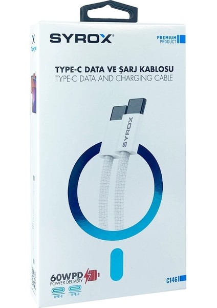 C146 60W Örgülü Pd Kablo | Iphone 15 Orjinal Görünümlü Kablo 60WATTTYPE-C To Type-C Kablo (60W Type-C Data And Chargıng Cable 60W Pd Power Delıvery)