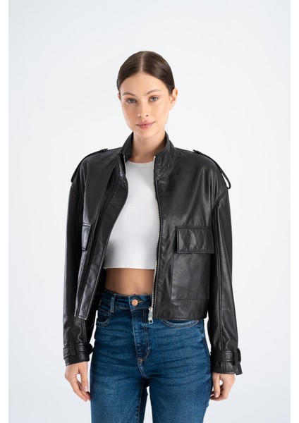 Kısa Ceket Mevsimlik Büyük Deri Bomber Ceket