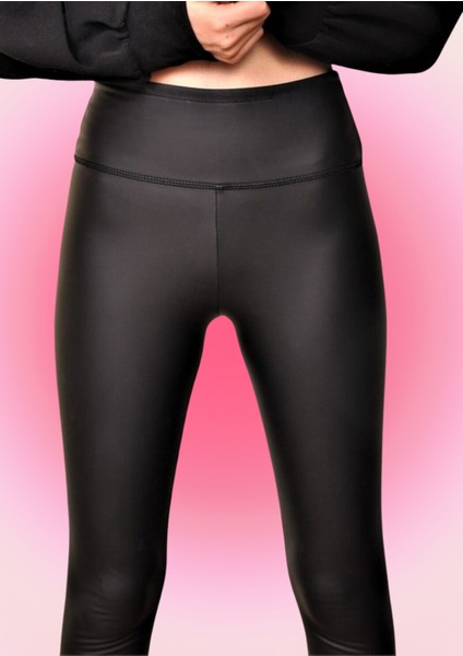 Toparlayıcı Polarlı Kışlık Deri Tayt Belden Kaymaz Yüksek Bel Mat Siyah fiyatları