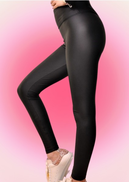 Toparlayıcı Polarlı Kışlık Deri Tayt Belden Kaymaz Yüksek Bel Mat Siyah modelleri