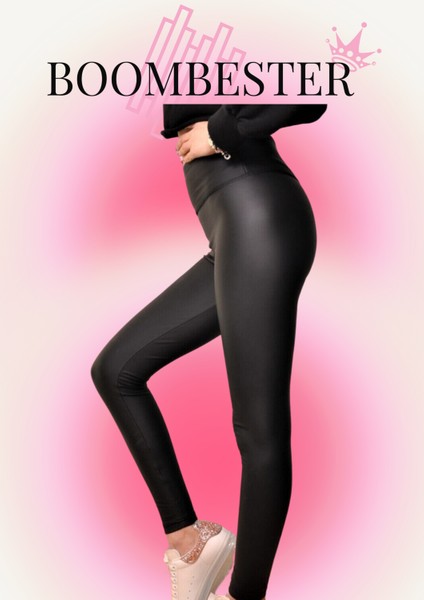 Toparlayıcı Polarlı Kışlık Deri Tayt Belden Kaymaz Yüksek Bel Mat Siyah fırsatları