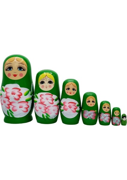 Ahşap Matruşka Bebek Yedili Set Yeşil