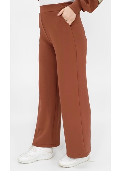 18151 Puane Scuba Kumaş Geniş Paça Pantolon modelleri
