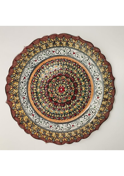 Aysunhandart Ipek Desenle Bezenmiş El Yapımı Seramik Tabak