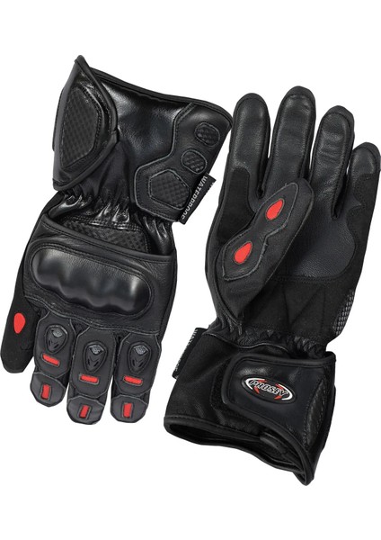 Motosiklet Kışlık Eldiven Deri ve Cordura Kumaş Full Korumalı Deri Motor Eldiveni Siyah