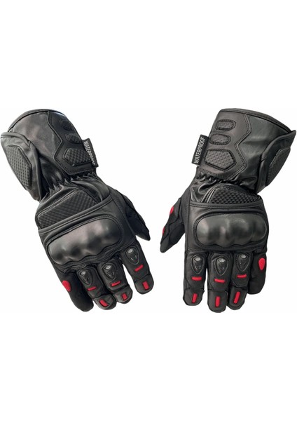 Motosiklet Kışlık Eldiven Deri ve Cordura Kumaş Full Korumalı Deri Motor Eldiveni Siyah fırsatları
