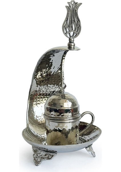 Hilal Bakır Kahve Sunum Seti Nikel Kaplama