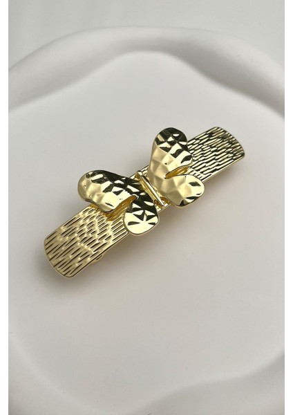 Altın Rengi Kelebek Figürlü Otomatik Toka (Ölçü:8 Cm)