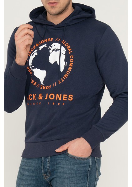 Jack & Jones Logo Baskılı Kapüşonlu Sweatshirt - Round