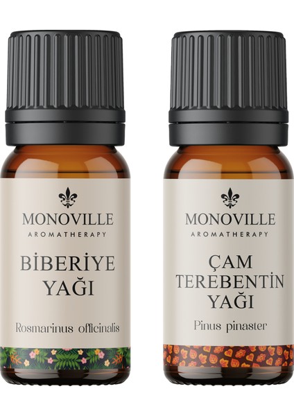 Biberiye Yağı 10 Ml, Çam Terebentin Yağı 10 ml 2'li Set %100 Doğal(Rosemary And Pine Turpentine Oil)2x10 ml