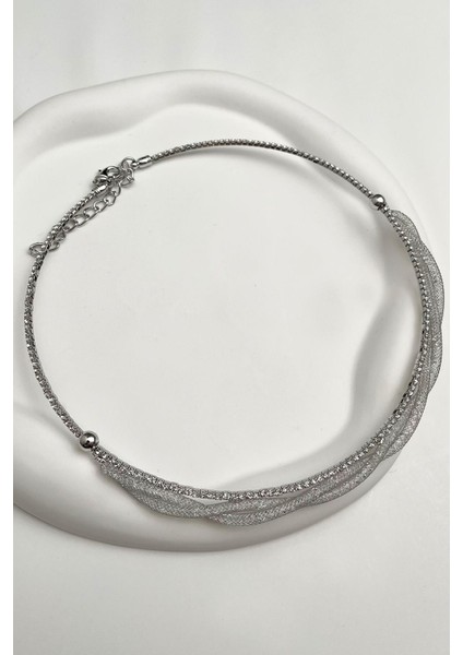 Burgu Hasır Tel Detaylı Taşlı Choker Kolye