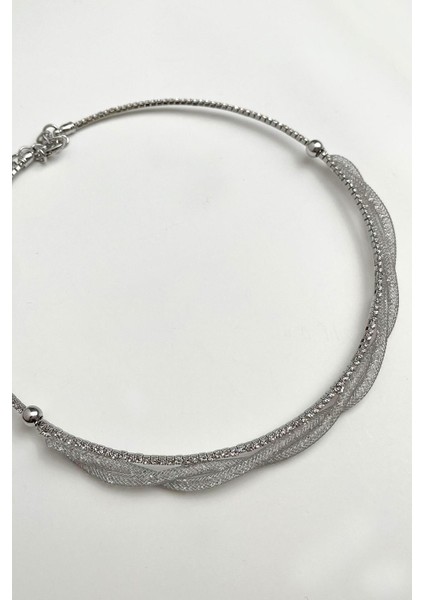 Burgu Hasır Tel Detaylı Taşlı Choker Kolye