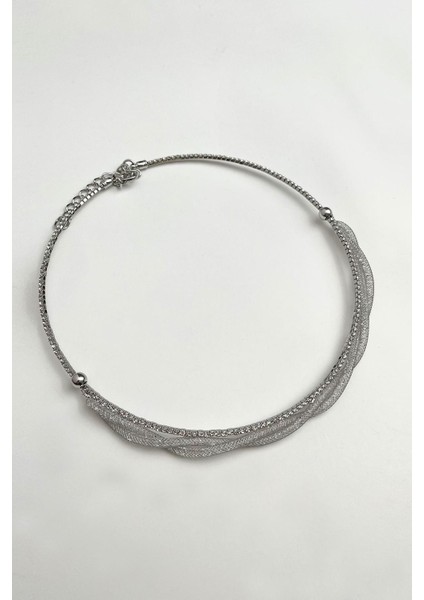 Burgu Hasır Tel Detaylı Taşlı Choker Kolye