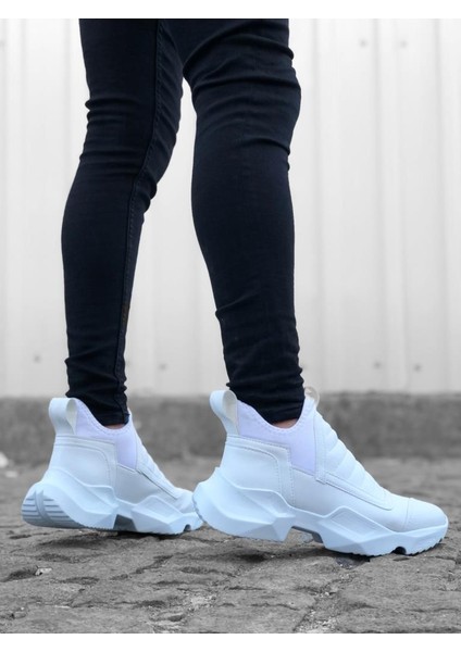 BA0401 Bağcıksız Rahat Kalın Taban Beyaz Erkek Spor Yarım Bilek Bot fiyatları