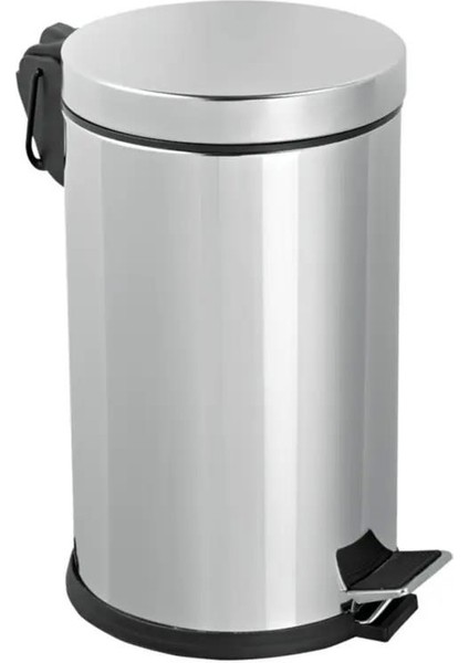 Paslanmaz 430 Krom Metal Iç Kovalı Pedallı Ofis Banyo Mutfak Çöp Kutusu Kovası - 12 Litre