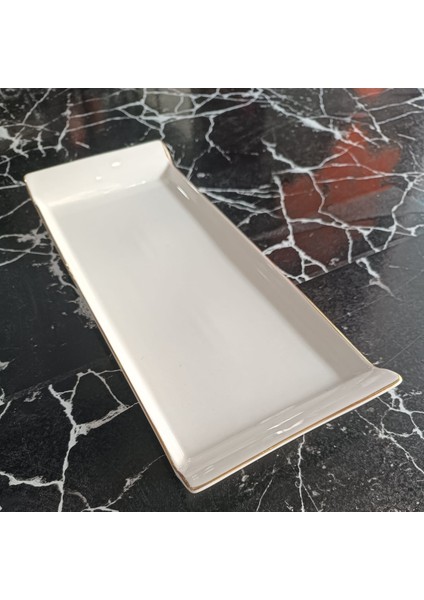 Tekbir Tekli Porselen Servis Tabak Parlak Yaldızlı 12X30CM