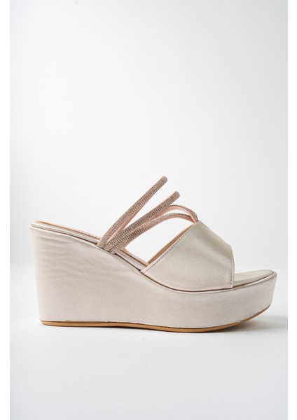 Ten Kadın Saten Sargı Taşlı Günlük Abiye Dolgu Topuklu Terlik - Ten - 36 fırsatları