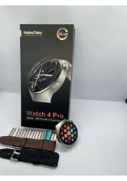 Haino Teko Watch 4 Pro ( RW32 Curved Amoled Ekran ) Gümüş Renk- 3 Kordon Akıllı Saat